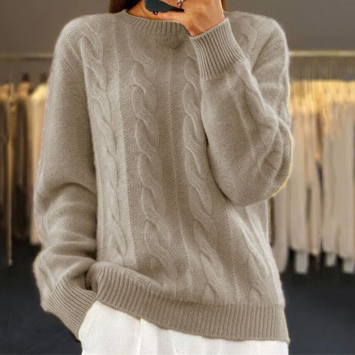 Odessa elegant soft knit winter sweater shown in a neutral shade