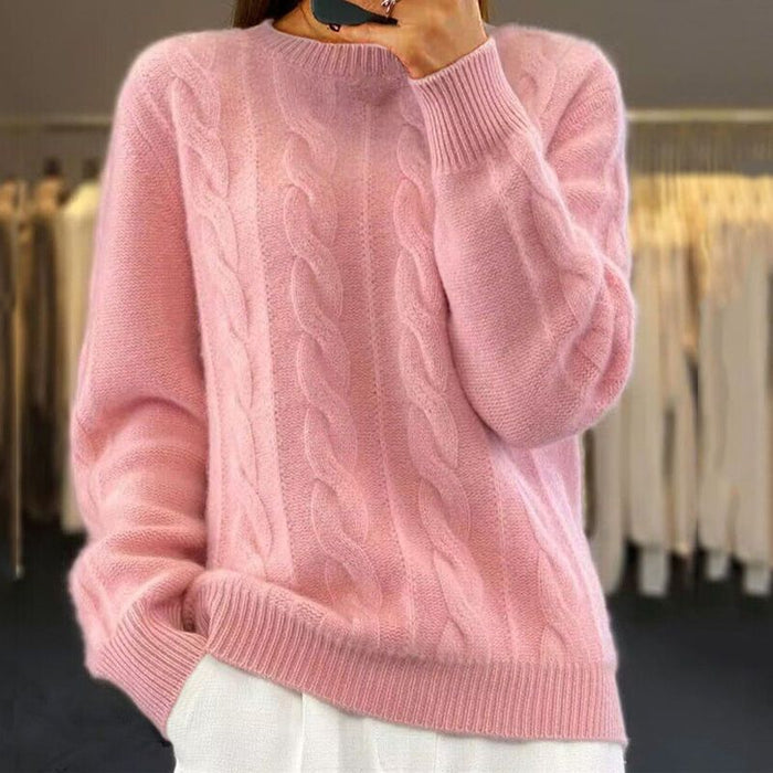 Odessa elegant soft knit winter sweater shown in a neutral shade