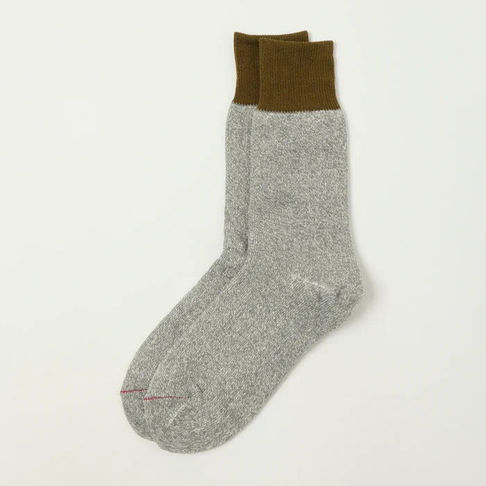 Olive Gray Double Face Crew Silk Cotton Socks