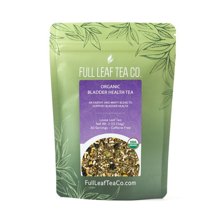 A 2oz bag of Full Leaf Tea Company Organic Bladder Health Loose Leaf Tea.