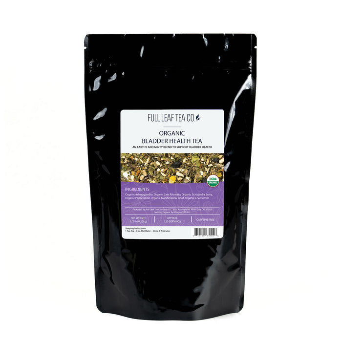A 1/2 pound bag of Full Leaf Tea Company Organic Bladder Health Loose Leaf Tea.