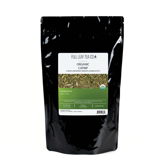 A 1/2 pound bag of Full Leaf Tea Company Organic Catnip Loose Leaf Tea.
