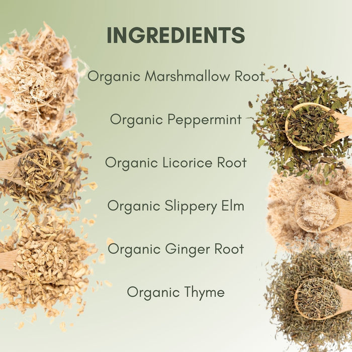 An Ingredient list for Organic Cough Relief Tea.