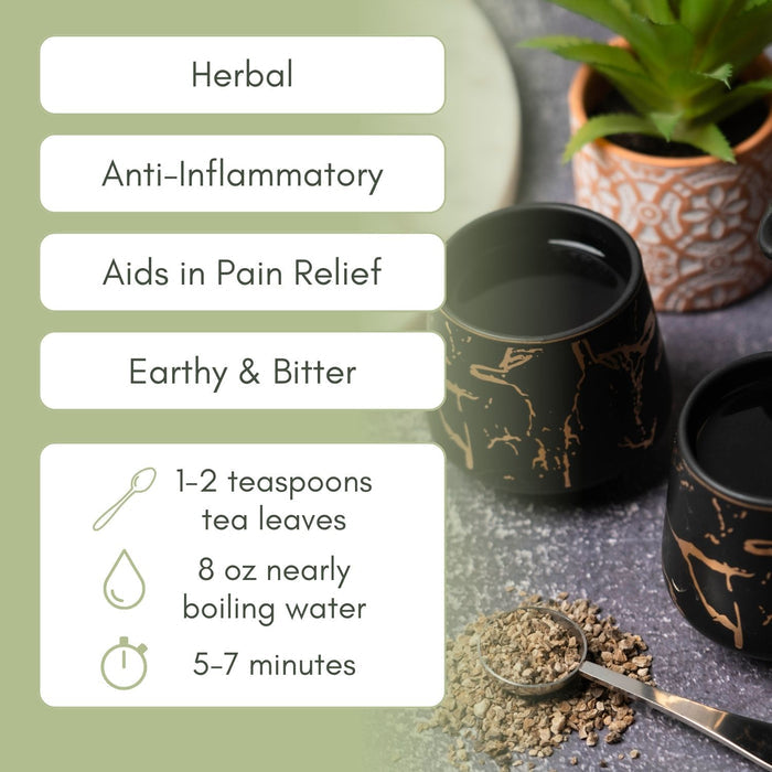 An infographic description for Organic Devil's Claw Tea.