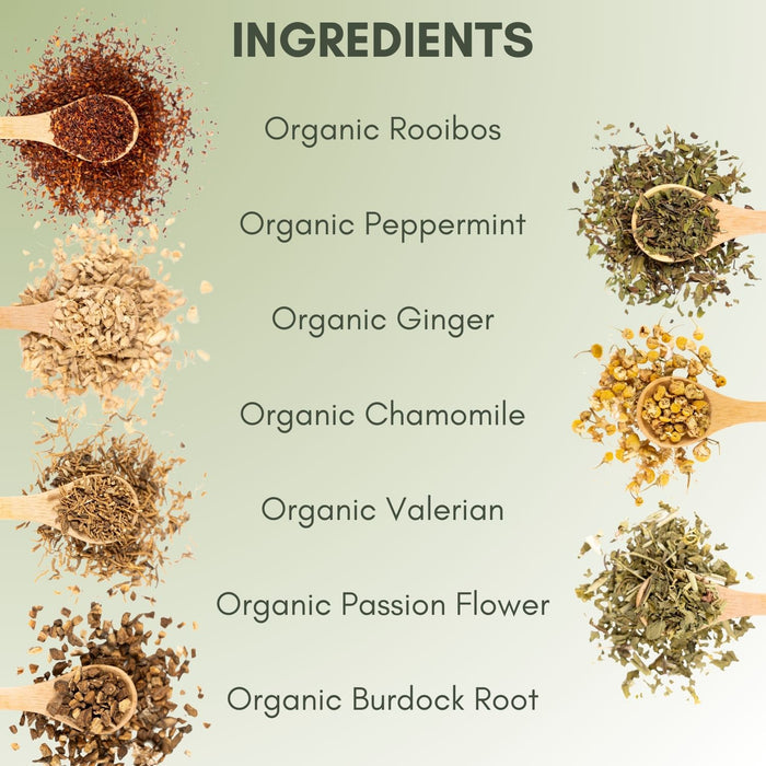 An Ingredient list for Organic Fresh Start Tea.