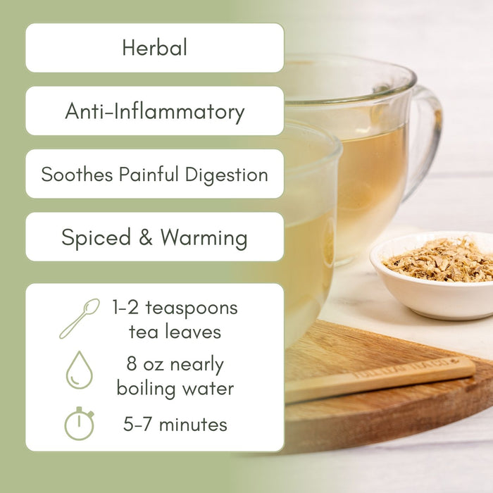 An Infographic description for Organic Ginger Root Tea.