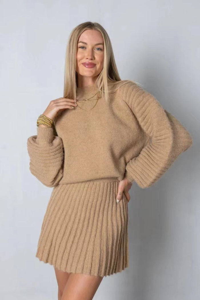 Pebbles chic long-sleeve sweater and matching mini skirt set for women