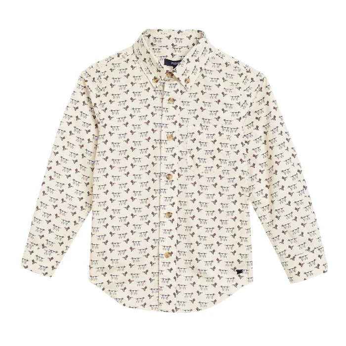 Pedal Dog Print Button Down Shirt-Wheat