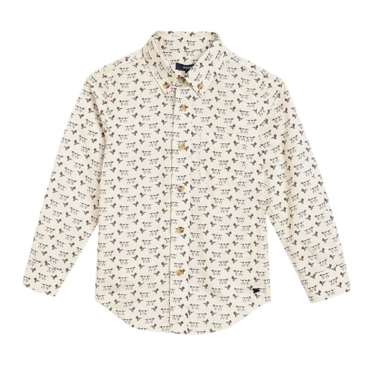 Pedal Dog Print Button Down Shirt-Wheat