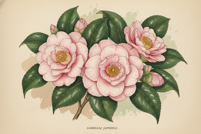 carmelia flowers and leaves 3-5