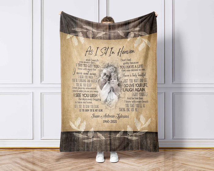 Personalized Memorial Blankets, As I Sit In Heaven Blanket For Loss Of Father/Mother, Custom Name Throw Blanket