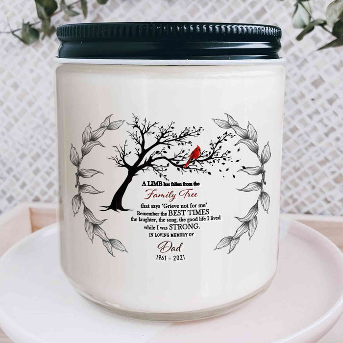 Personalized Memorial Gifts for Loss of Father, A Limb Has Fallen Memorial Candle, In Memory of Dad Gifts