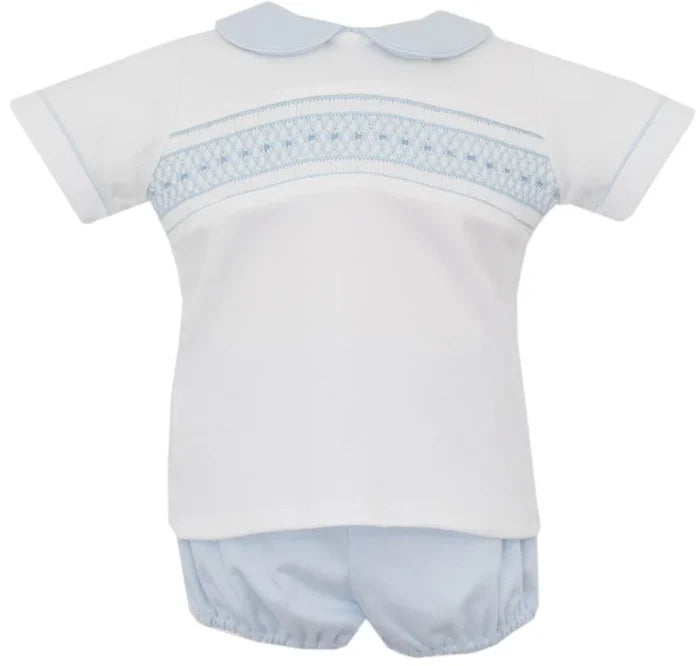 Petit Bebe Carter Knit Smocked Diaper Set-White/Blue