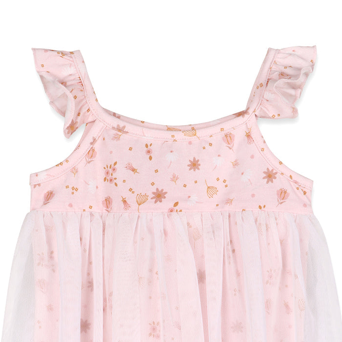 Pink Floral Tutu Romper Baby Dress (Organic Jersey)
