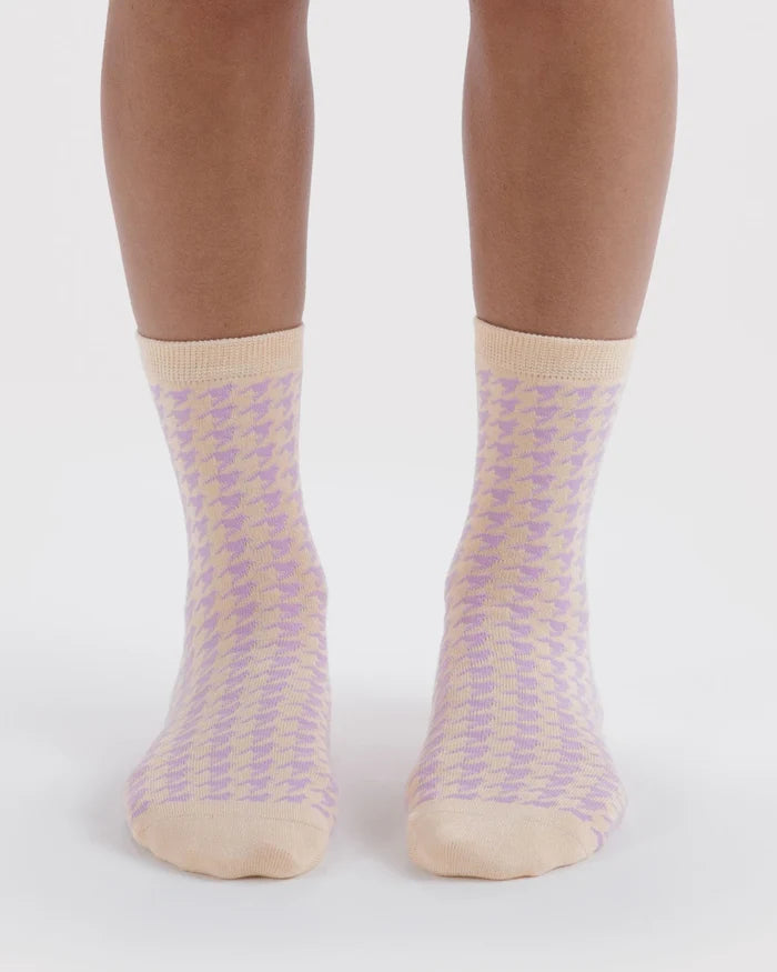 Pink Houndstooth Crew Sock