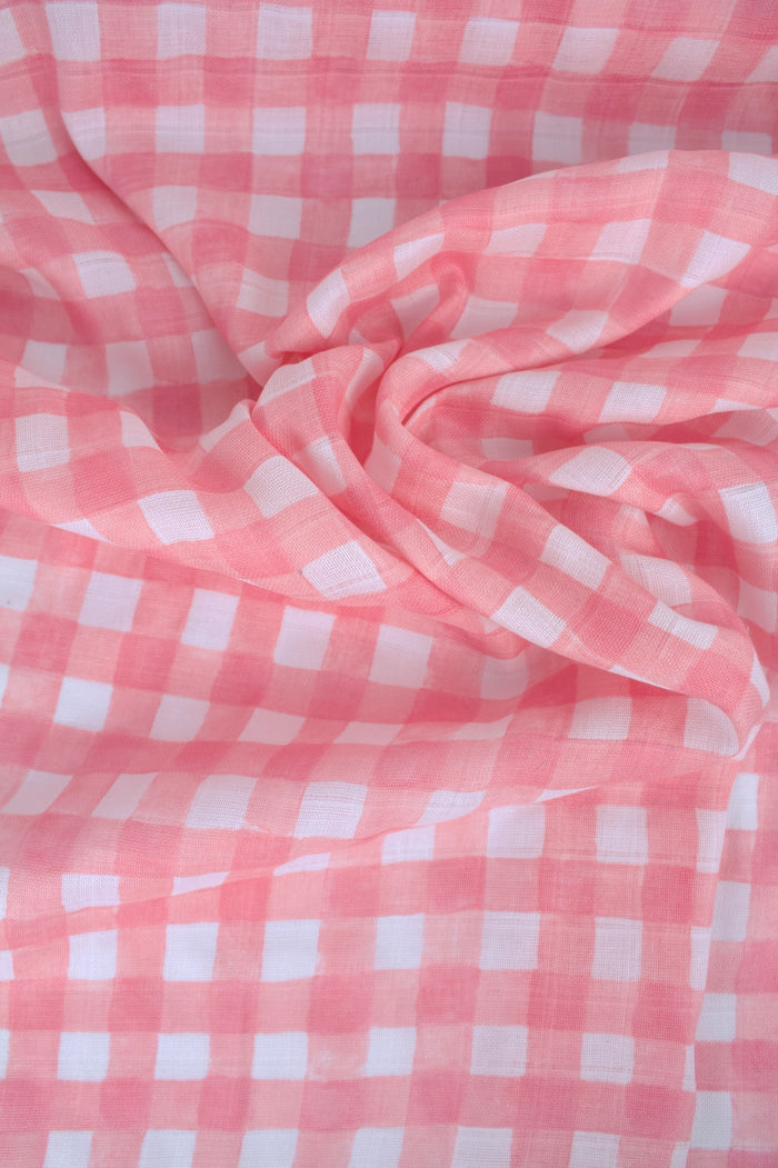 Pink Watercolor Gingham Double Gauze by Michael Miller Fabrics