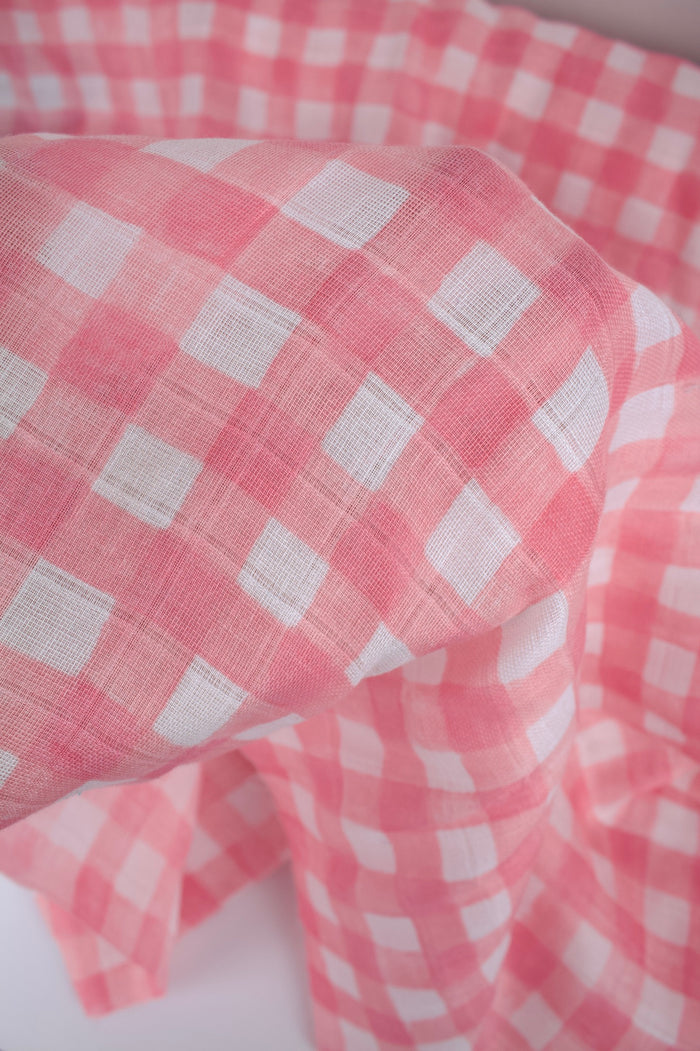 Pink Watercolor Gingham Double Gauze by Michael Miller Fabrics