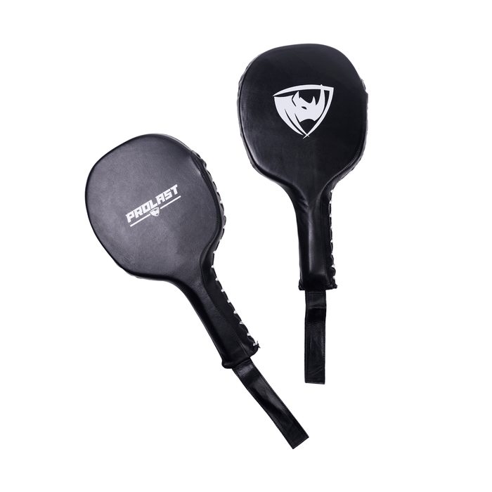 PROLAST boxing paddles in black, two paddles side by side showing the handles and wrist loops