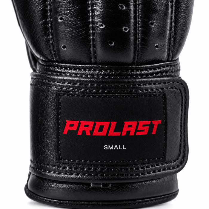 PROLAST black leather bag mitts, close-up