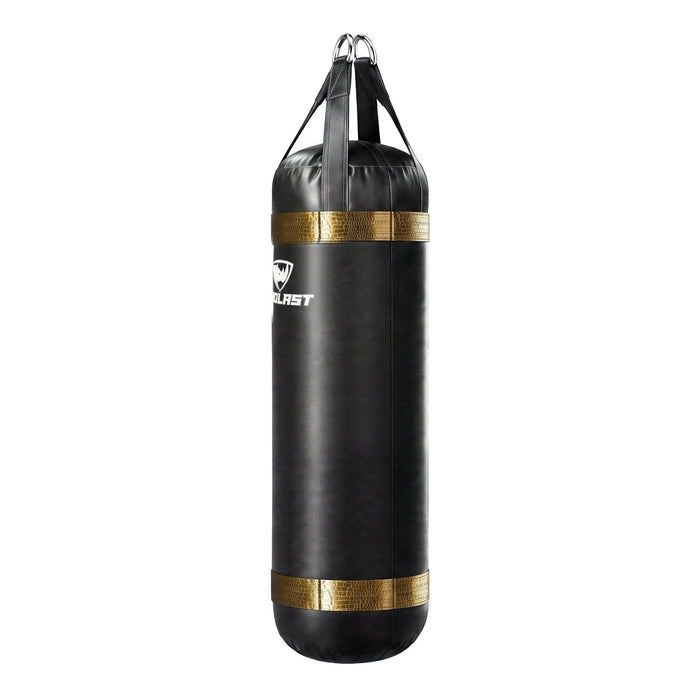 PROLAST 4 ft 80 lb stock heavy bag, black with gold alligator trims, side view