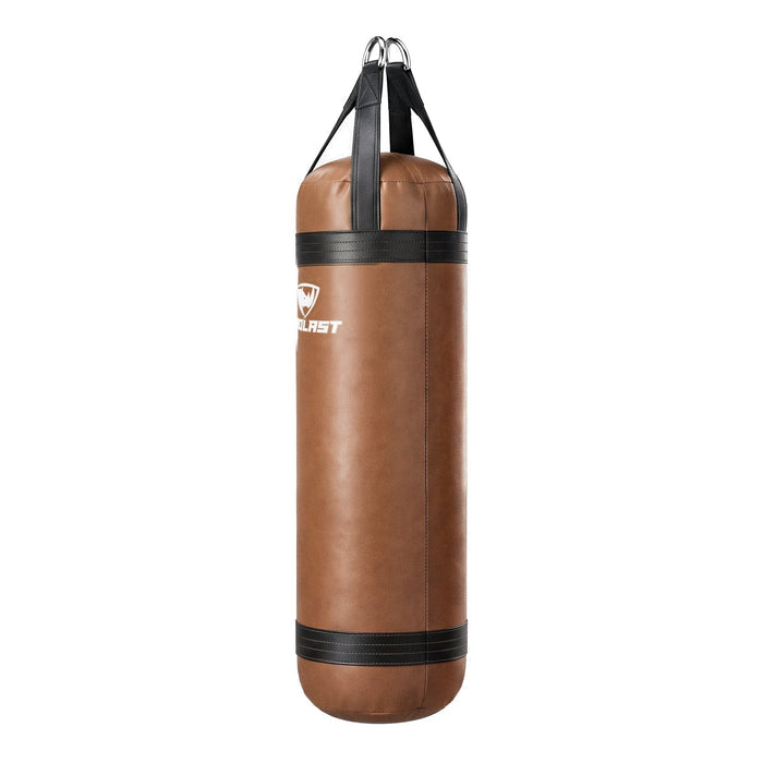 PROLAST 4 ft 80 lb stock heavy bag, brown with black trims and straps, side view