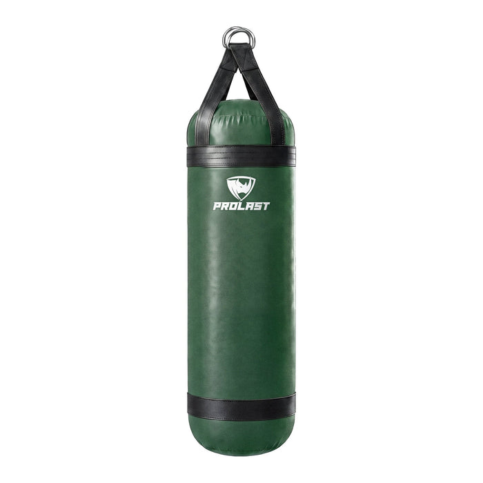 PROLAST 4 ft 80 lb stock heavy bag, green with black trims and straps, front view with the PROLAST logo