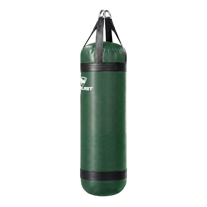 PROLAST 4 ft 80 lb stock heavy bag, green with black trims and straps, side view
