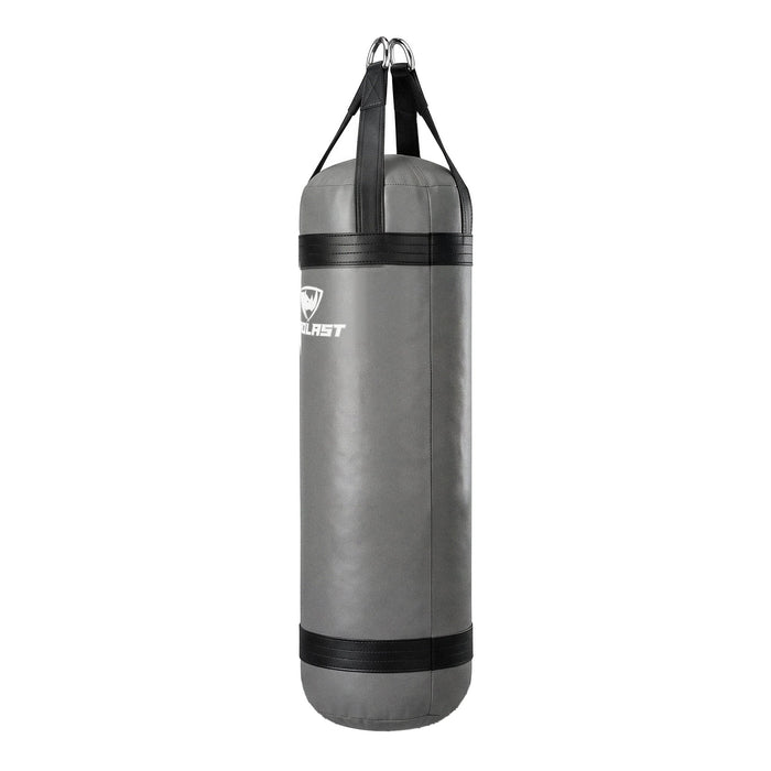 PROLAST 4 ft 80 lb stock heavy bag, smoke grey with black trims and straps, side view
