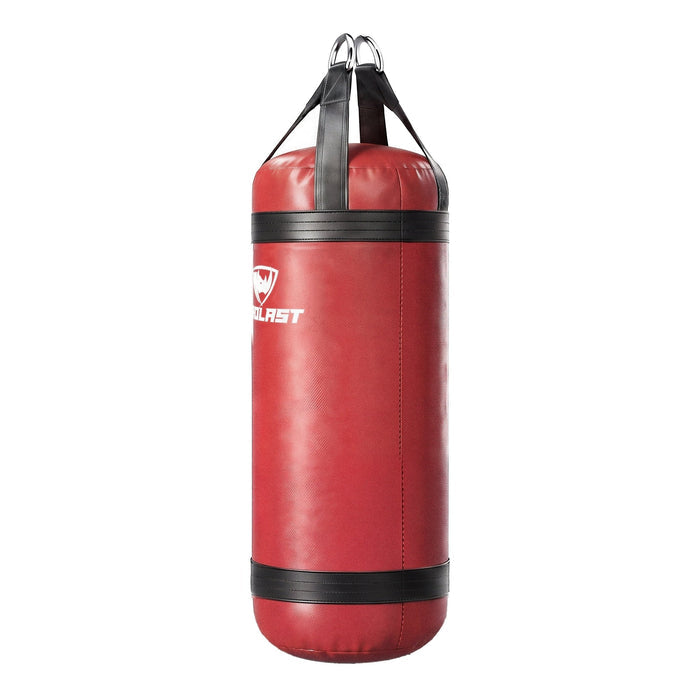 PROLAST 4 ft XL 135 lb stock heavy bag, red with black trims and straps, side view