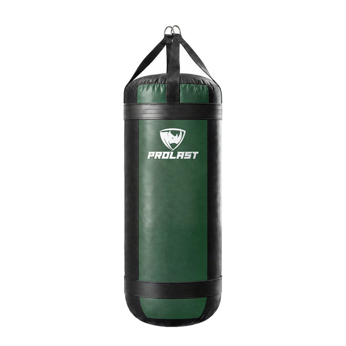 PROLAST 4 ft XL 150 lb stock heavy bag, green with black trims and straps, front view with the PROLAST logo