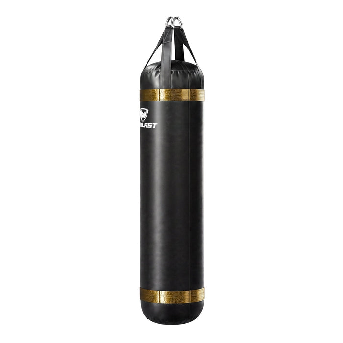 PROLAST 5 ft 100 lb stock heavy bag, black with gold alligator trims, side view