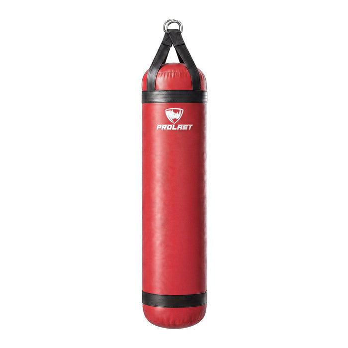 PROLAST 5 ft 100 lb stock heavy bag, red with black trims and straps, front view with the PROLAST logo