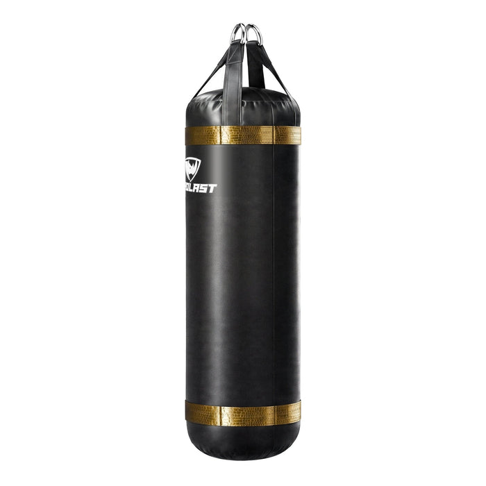 PROLAST 5 ft XL 200 lb stock heavy bag, black with gold alligator trims, side view
