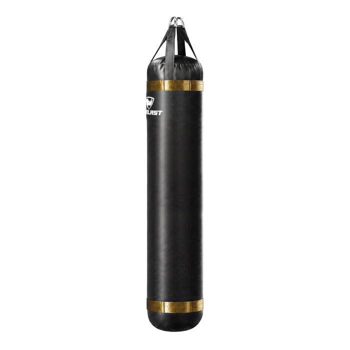 PROLAST 6 ft 150 lb stock heavy bag, black with gold alligator trims, side view