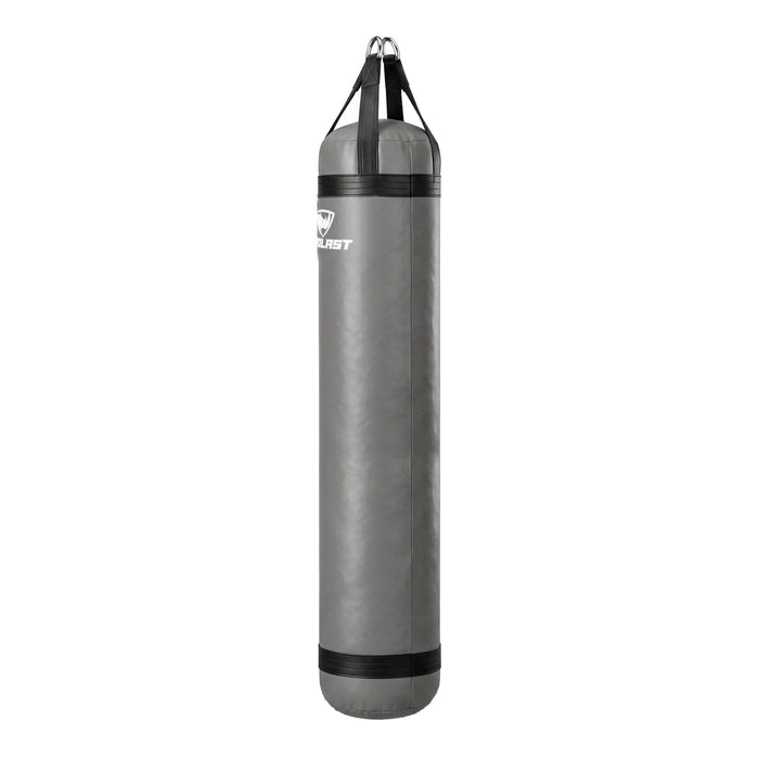 PROLAST 6 ft 150 lb stock heavy bag, smoke grey with black trims and straps, side view