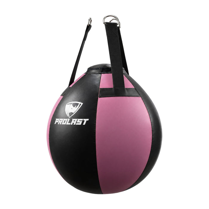 PROLAST black and pink wrecking ball heavy bag turned to show a side panel