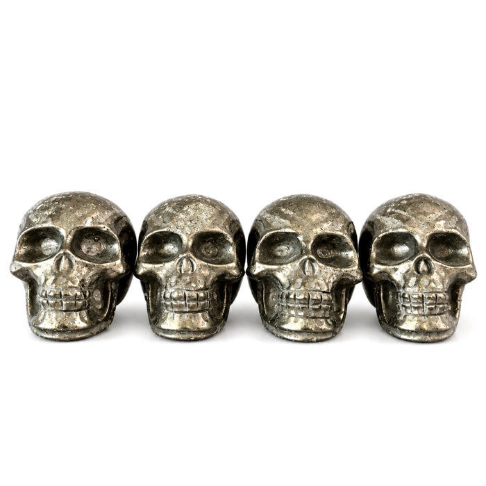 Pyrite Crystal Skulls Set of 4 Carved Natural Gold Stones