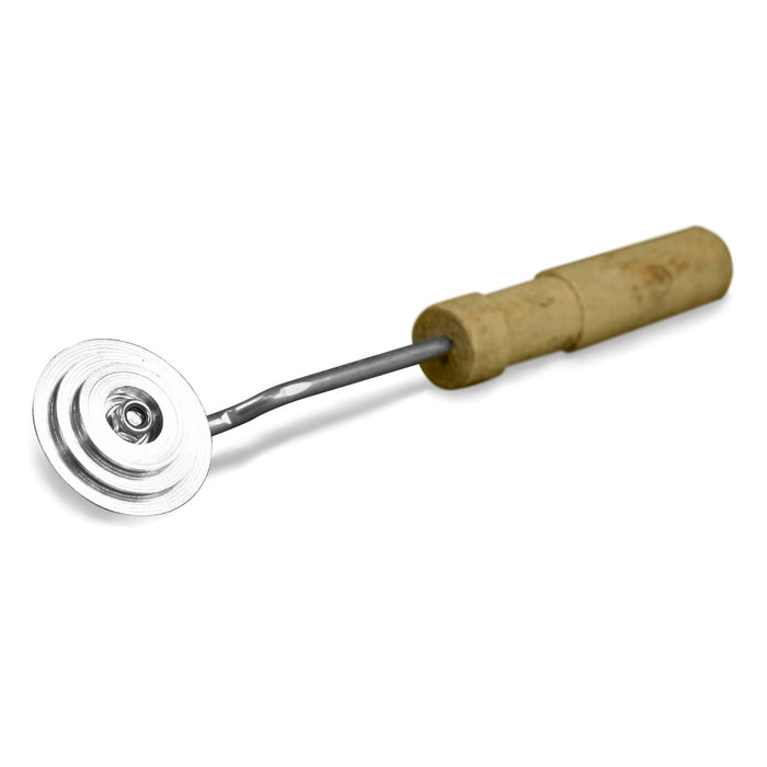 Metal half inch by two inch circular corner roller with wood handle.