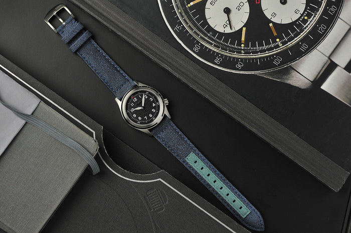 Recycled Waxed Canvas Ocean Blue Watch Strap