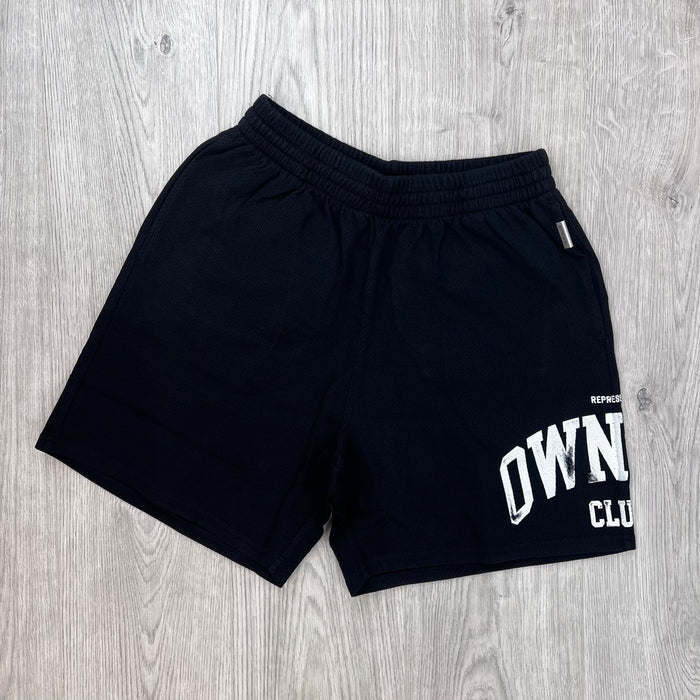 Front view of Represent Owners Club Mesh Shorts in Black.