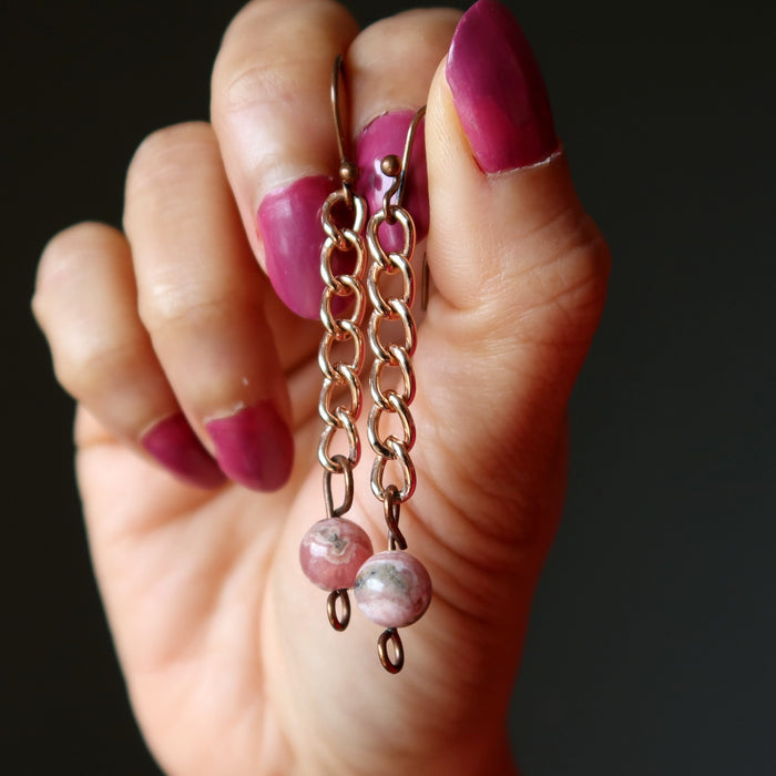 rhodochrosite copper earrings