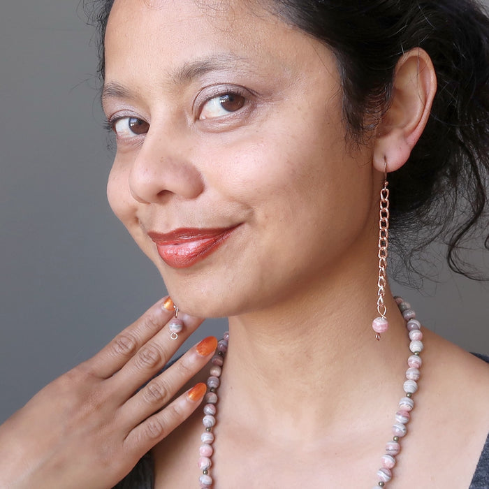 rhodochrosite copper dangle earrings