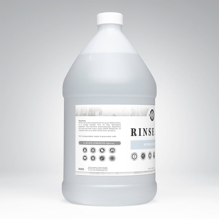 Rustic Strength,Rinse Aid for Automatic Dishwashers, 128 oz Plastic,Unscented