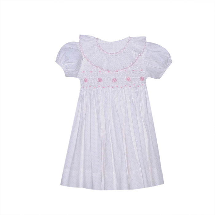 RN Cate Polka Dot Smocked Collared Dress-Pink