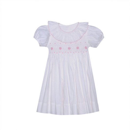 RN Cate Polka Dot Smocked Collared Dress-Pink