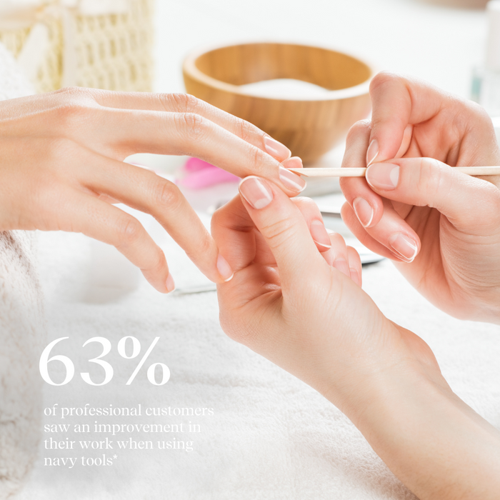 Person getting their nails done with a wooden stick, blurred background