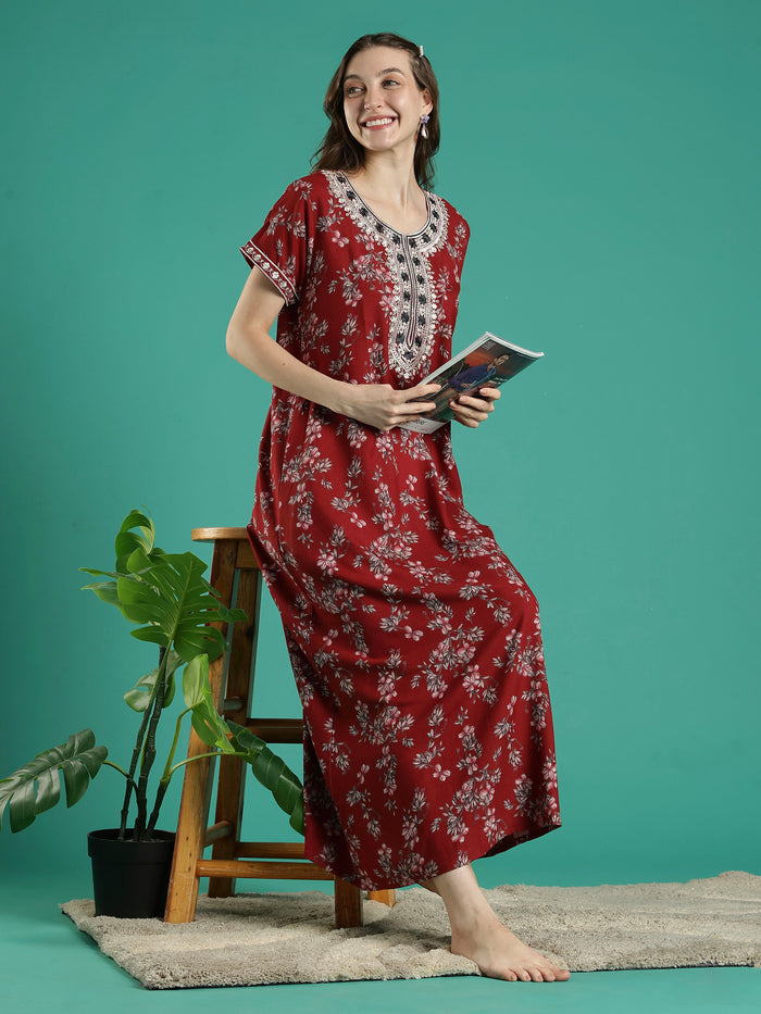 A-line perfect fit rust floral alpine nighty for women