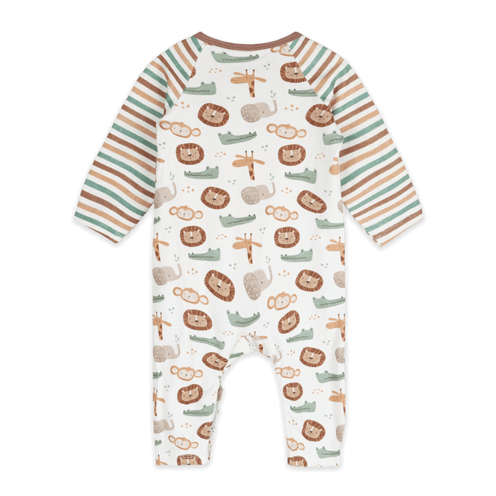 Safari Animals Kangaroo Pocket Baby Jumpsuit (Organic Jersey) - Back
