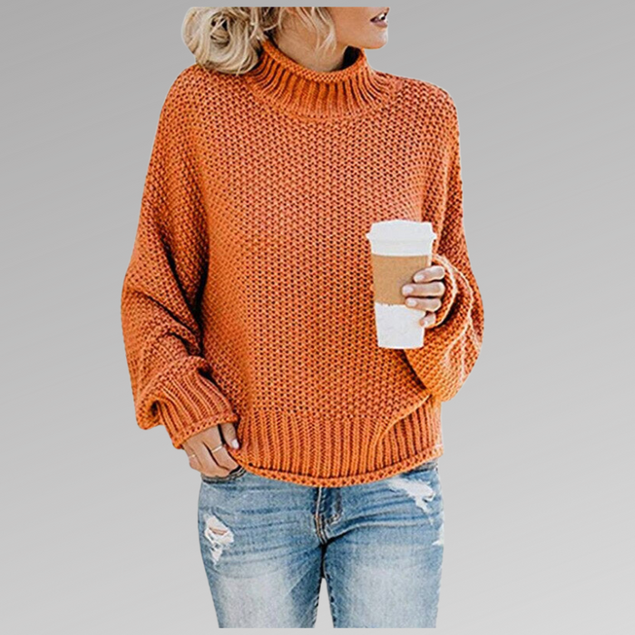 Sage oversized turtleneck winter sweater in a chunky knit with ribbed cuffs and hem