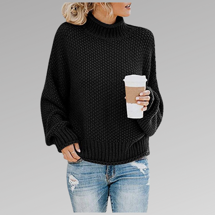 Sage oversized turtleneck winter sweater in a chunky knit with ribbed cuffs and hem